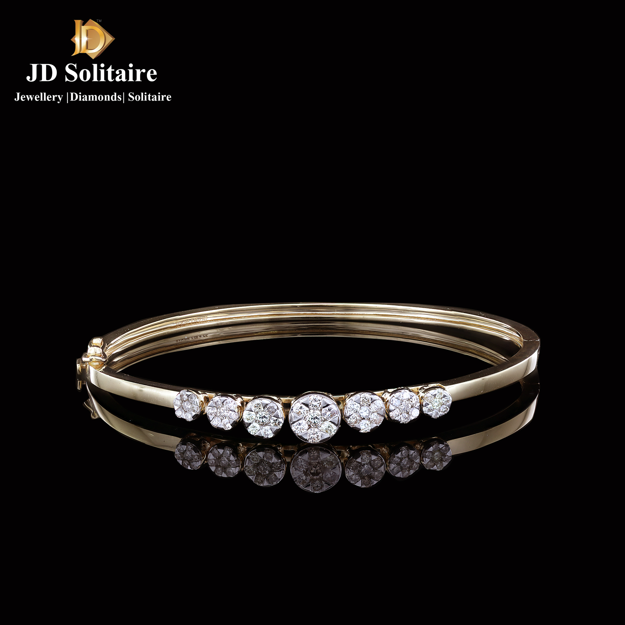1.33cts|E|VS1|Ex|GIA Solitaire Diamond Engraved Bangle in 18K Gold | Anna  and Jane