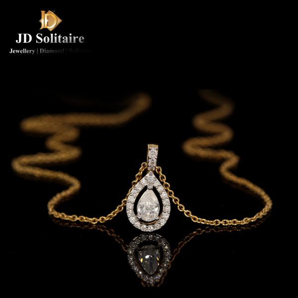 Pear Cut Solitaire With Small Diamond Yellow Gold Pendant