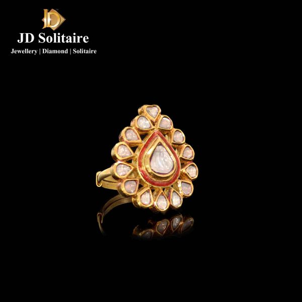 Polki Ring with Red Meena Work for Bridal