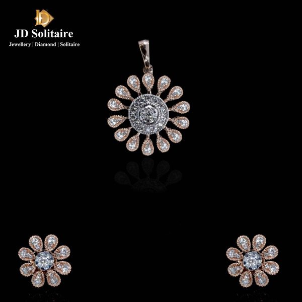 Flower Design Rose Gold Diamond Pendant Set