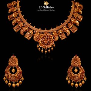 antique temple gold necklace set jewellery design