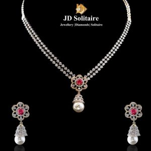 Color Stone Diamond Necklace Set Designs