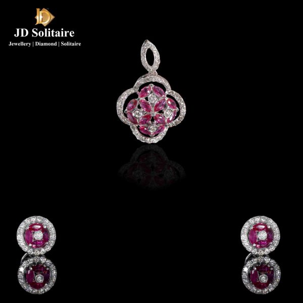Pink Colorstone Diamond Pendant Set