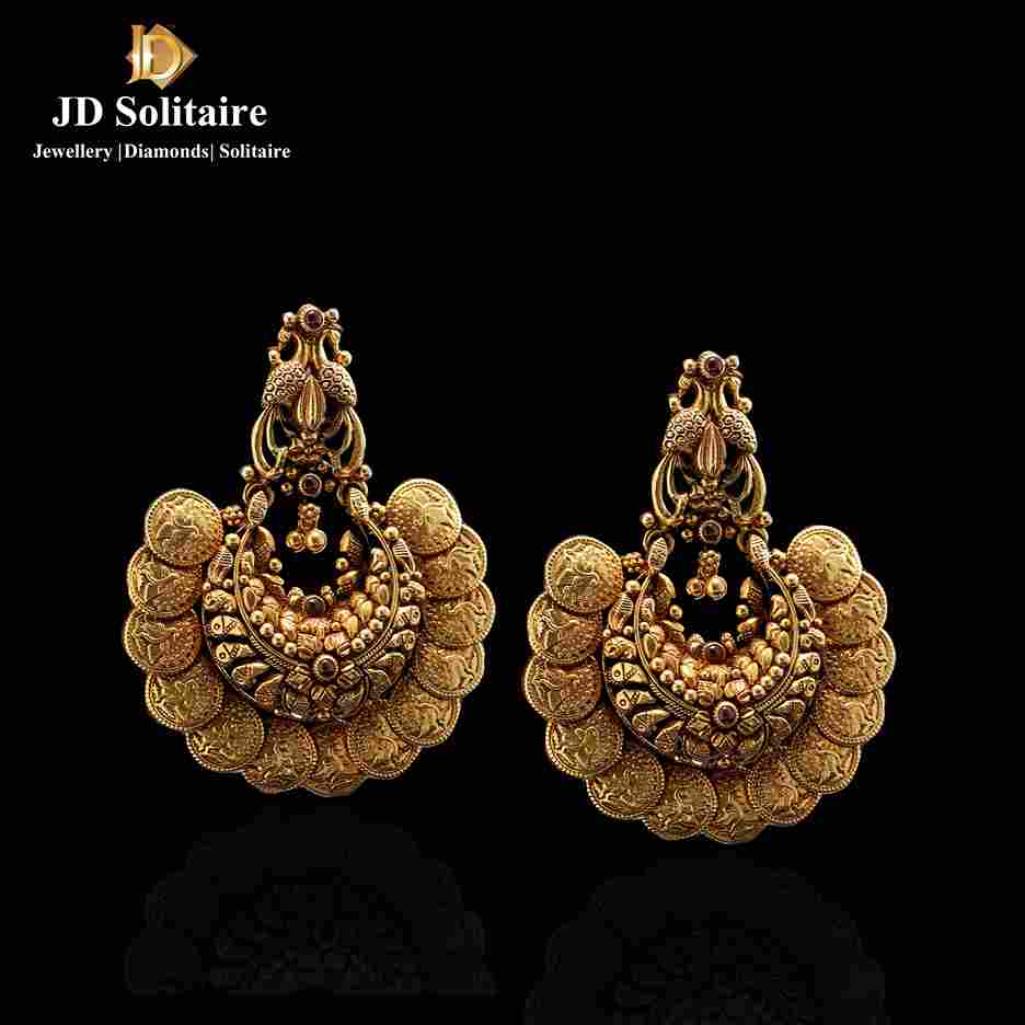 22K Yellow Gold Chandbali Earrings W/ Jhumki Drops & Filigree Details –  ViraniJewelers Dev