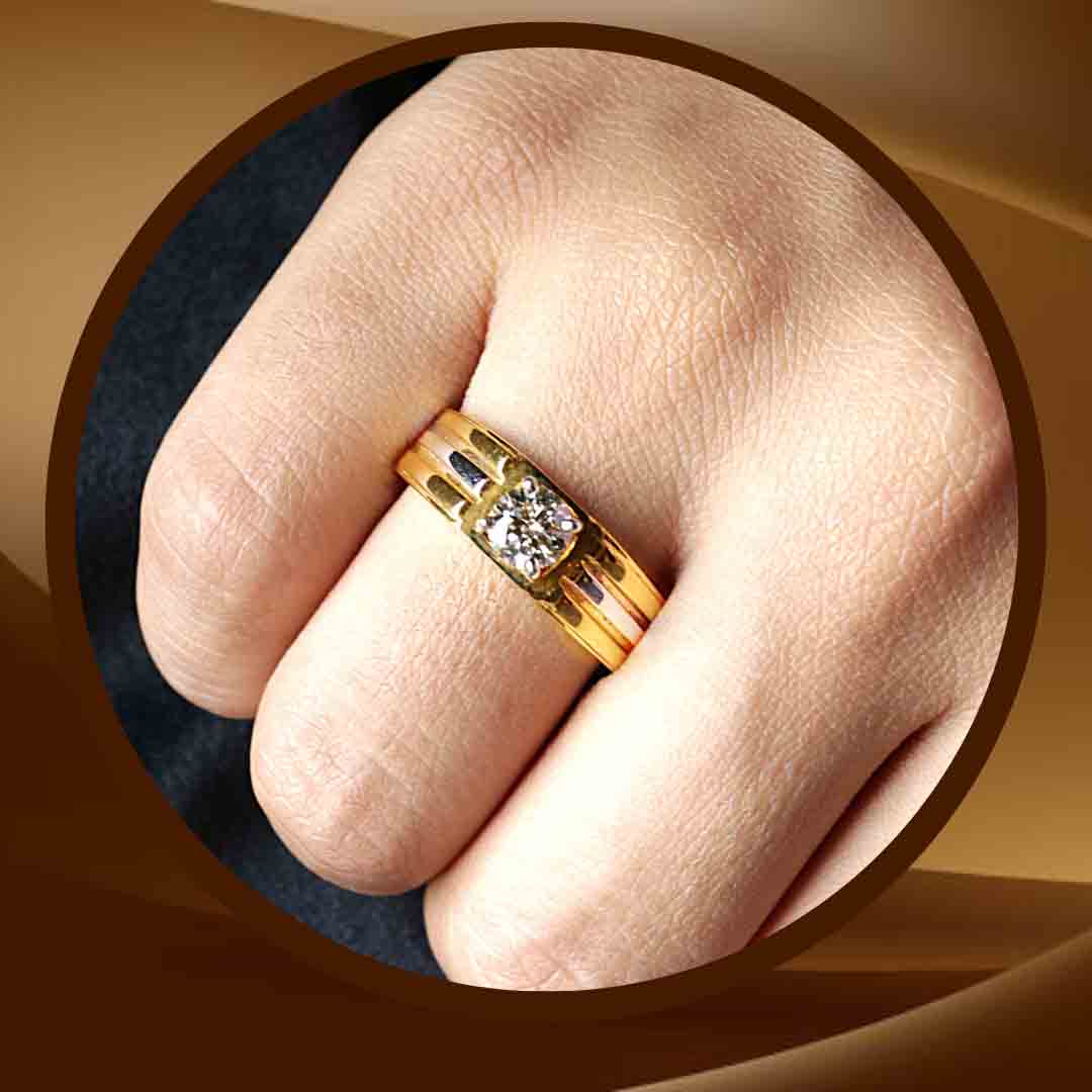 Custom Two-Tone Bezel & Bar Mens Diamond Ring-baongoctrading.com.vn