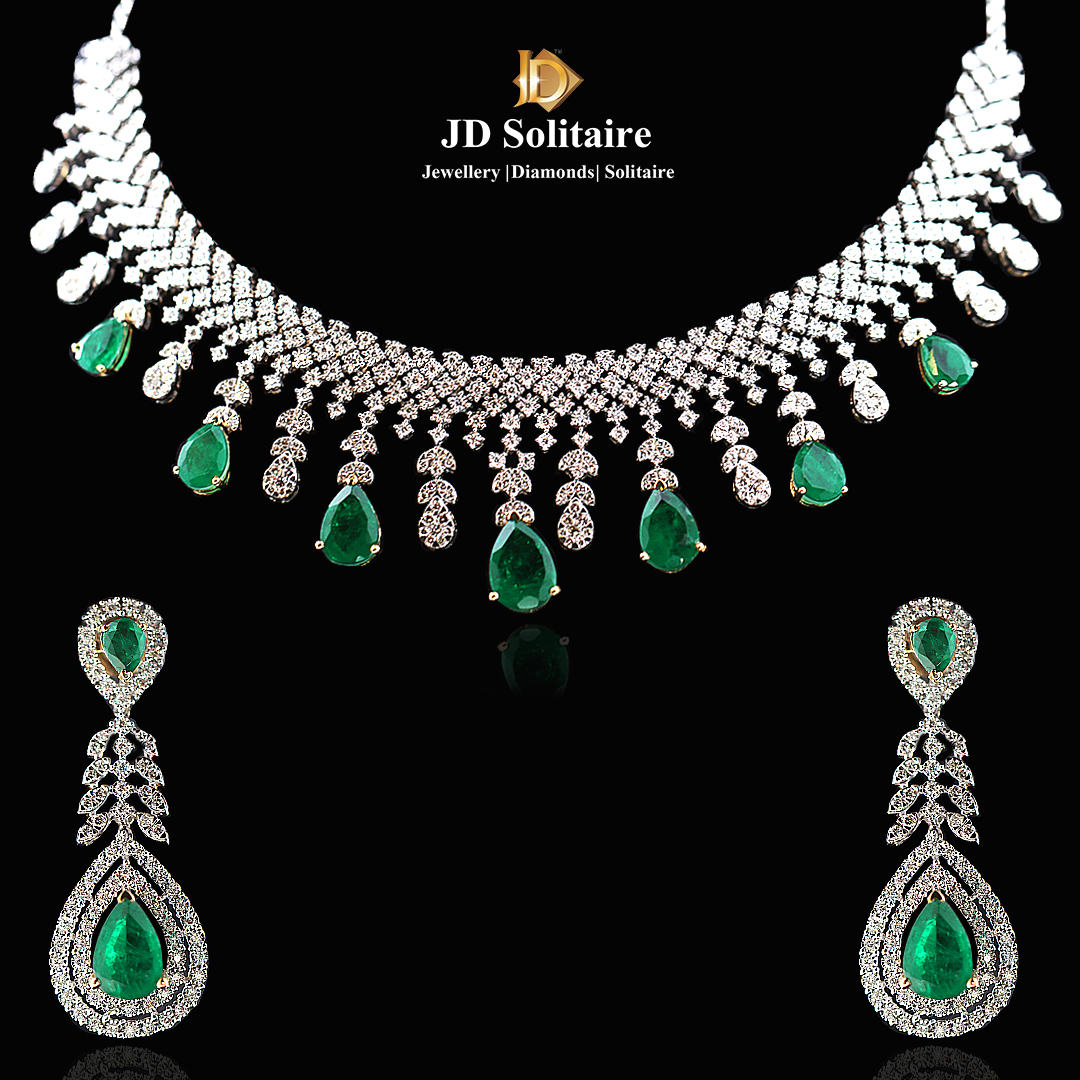 White Gold Finish Emerald Green And Created Diamond Pear Cut Necklace -  Jewellery Online Store